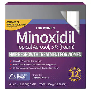 Kirkland Signature Hair Regrowth Treatment 5% Minoxidil Foam for Women, 2.11 fl. oz, 6-pack - 12 Month Supply EXPIRY DATE IS DEC 2026   DISCOUNT APPLIED